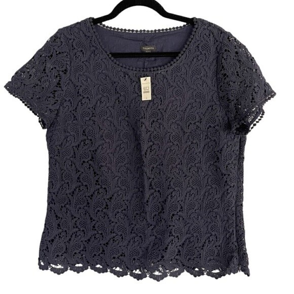 Talbots Blue Short Sleeve Scoop Neck Lace Top Lined | Size 12 - Picture 1 of 13